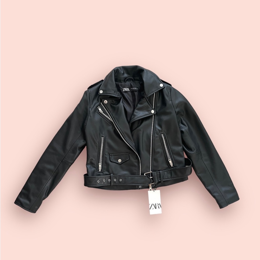 Zara Black Faux Leather biker Jacket